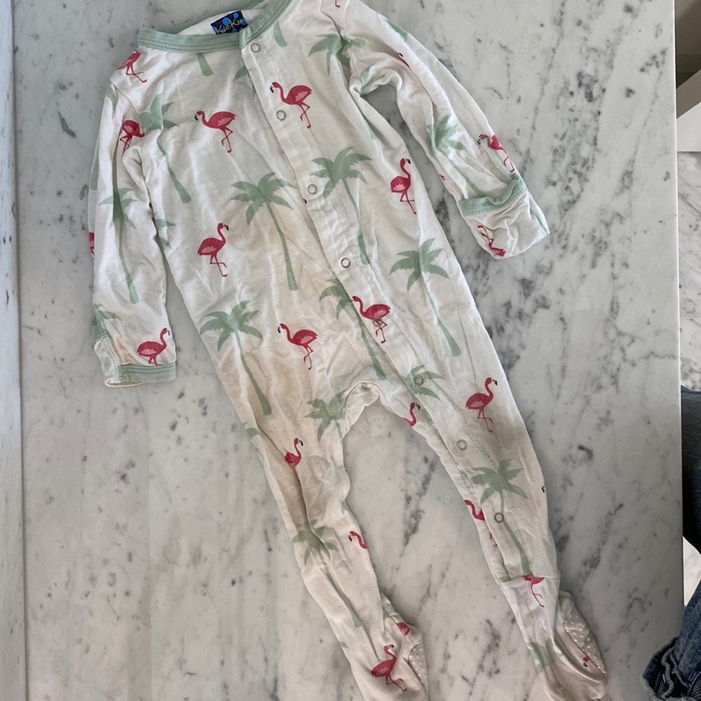 Kickee Pants flamingo and palm tree print 6-9 months footie pajamas